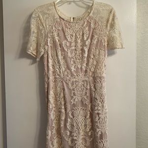 Angel Biba taupe cream lace dress